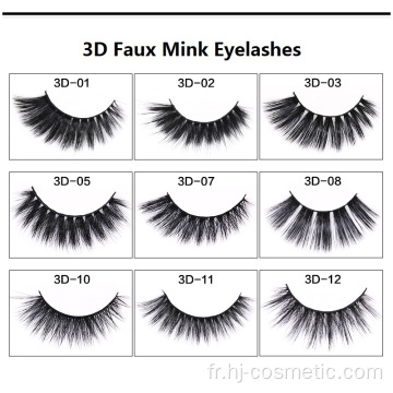 Faux cils faux de vison 3D de marque privée faux cils 3D de faux cils